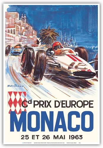 Vista 10 de Mónaco Grand Prix Europe (Gd Prix D'Europe) - Póster de carreras de coches vintage por Michel Beligond c.1963 - Impresión artística maestra