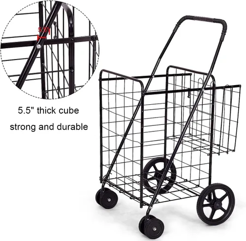 Vista 3 de Carrito de compras plegable de fácil almacenamiento con ruedas giratorias