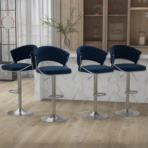 Vista 24 de Juego de 2 taburetes de bar giratorios de 360° con respaldo alto, silla de bar de terciopelo ajustable moderna de altura de mostrador, taburete