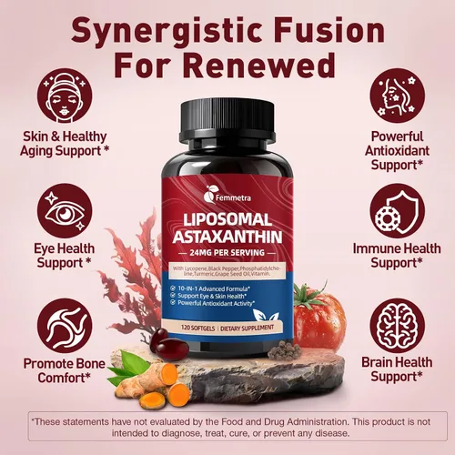 Vista 4 de Suplementos de astaxantina liposomal de 24 mg con licopeno para la salud de los ojos, la piel y el sistema inmunológico, suplemento antioxidante