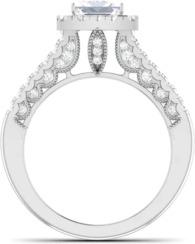 Vista 3 de Anillo de compromiso con diamante de talla excelente creado en laboratorio, con certificación IGI de 3.43 quilates con milgrain en oro rosa amarillo