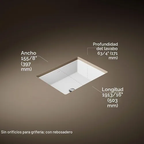 Vista 3 de KOHLER 2882-0 Verticyl Lavabo de baño rectangular de montaje inferior, 19 3/4", Blanco