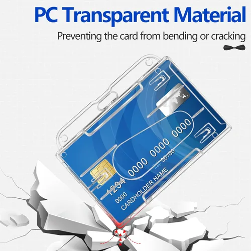 Vista 3 de Teskyer Soporte para tarjetas de identificación de plástico duro, material de policarbonato resistente y de alta transparencia, capacidad para 2