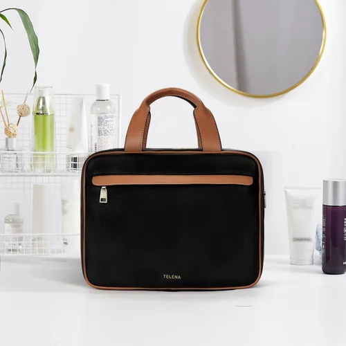 Vista 3 de Telena Neceser de viaje para mujer con gancho para colgar, bolsa de cosméticos resistente al agua, organizador de viaje para accesorios, artículos