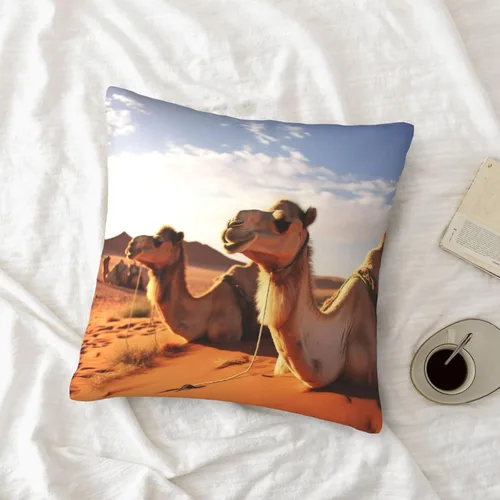 Vista 5 de Couch Throw Pillow Covers Square Decorative Throw Pillow Cover Camels Rest Desert Pillow Cases Double Sided Cushion Cover for Living Room Soft Plush