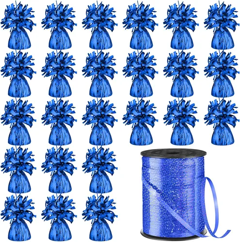 Vista 11 de Yunsailing 25 globos metálicos pesados con cinta iridiscente de 500 yardas, anclajes de soporte de globos de 5.3 onzas para globos de helio, Negro