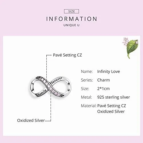 Vista 3 de Abalorio infinito de plata de ley 925 con colgante para pulseras Pandora, para mujer