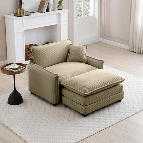 Vista 80 de Sofá Loveseat Grande en Beige y Blanco de 194.8 cm, Sofás Seccionales de 2 Plazas Grandes para Sala de Estar, Sofá Seccional Modular de Tela