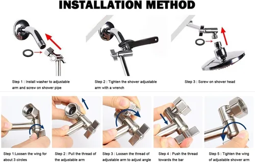 Vista 7 de NearMoon Brazo de ducha ajustable con conexión universal, brazo de extensión, ángulo de ajuste para mejorar la experiencia de ducha, fácil