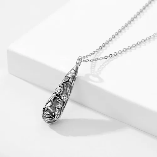 Vista 15 de Collar con colgante de urna de cenizas de cremación y árbol de la vida para mujer, plata de ley US1