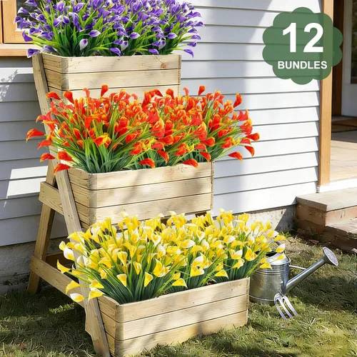 Vista 5 de TURNMEON 12 paquetes de flores artificiales de lirio de cala (240 cabezas), plantas falsas para exteriores, plantas falsas resistentes a los rayos