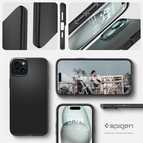 Vista 7 de Spigen Funda delgada diseñada para iPhone 15 (2023) [carcasa dura] [protección de grado militar] - negro 2023