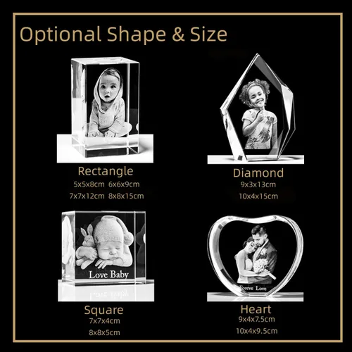 Vista 3 de Foto de cristal 3D personalizada, regalo romántico para hombres y mujeres, marcos de fotos de cristal grabados personalizados, regalos para el día