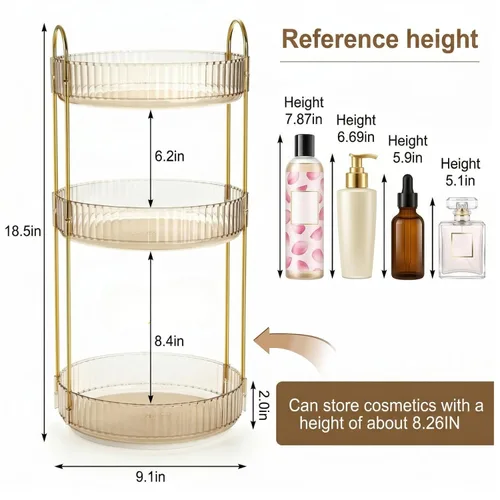 Vista 2 de Cididu Organizador de maquillaje giratorio de 360 grados, estante giratorio de plástico de 3 niveles, organizador redondo Lazy Susan, estante