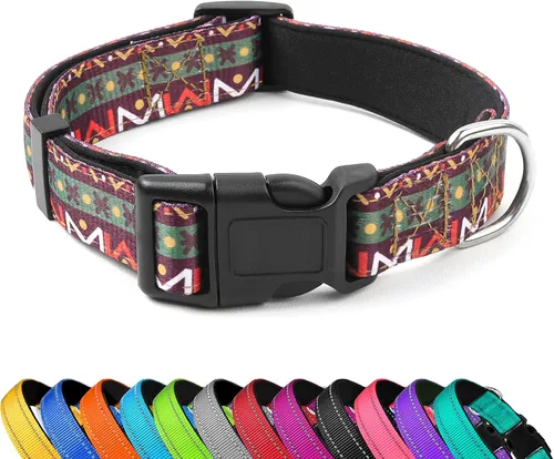 Vista 23 de Collar reflectante para perro, ajustable de neopreno suave acolchado de nailon para mascotas con hebilla para cachorros y perros pequeños, gatos