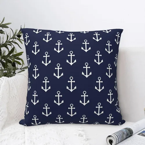 Vista 4 de Fundas de almohada con patrón de ancla náutica azul marino, fundas de almohada decorativas de 18 x 18 pulgadas, funda de almohada para decoración