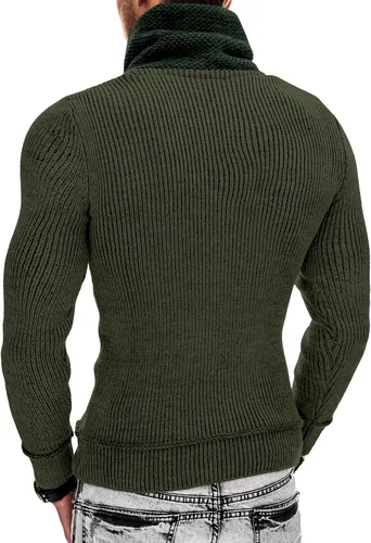 Vista 3 de COOFANDY - Suéteres de cuello chal para hombre de punto con cuello de tortuga, cuello alto, ajustado, con bolsillos Verde militar