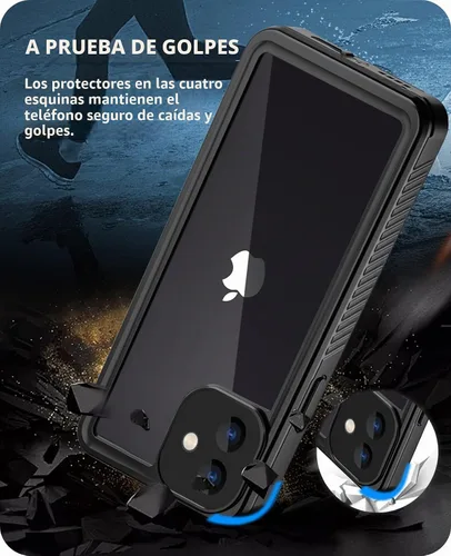 Vista 5 de WIFORT Funda impermeable para iPhone 12 de 6.1 pulgadas con protector de pantalla integrado, a prueba de agua certificada y protección militar, a
