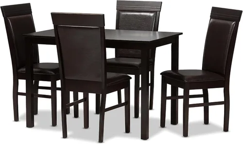 Vista 8 de Baxton Studio Thea Silla de comedor y silla de comedor tapizada de piel sintética marrón oscuro