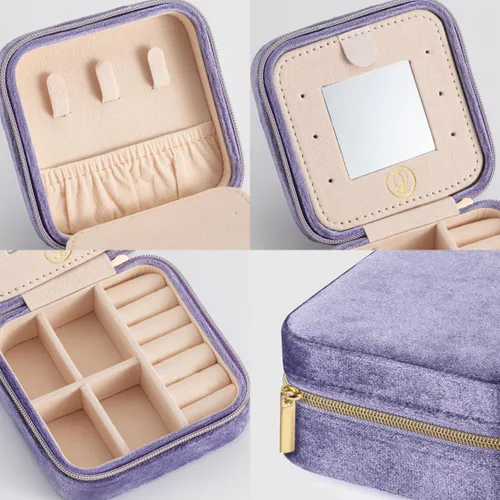 Vista 2 de Joyero de viaje de terciopelo de felpa, organizador de joyas de viaje, estuche de viaje para joyas, joyero de viaje, pequeño joyero para mujeres
