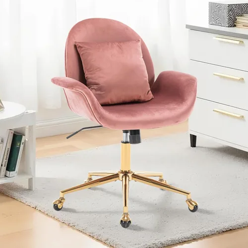 Vista 9 de Silla de escritorio de terciopelo, moderna silla de oficina en casa con altura ajustable giratoria para computadora ejecutiva con almohada, sillón