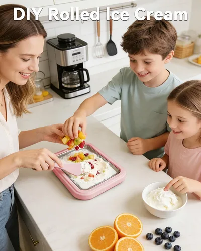 Vista 6 de Máquina de helados enrollada, placa manual de acero inoxidable para hacer rollos de helado con 2 raspadores, bandeja de postre congelado casera,