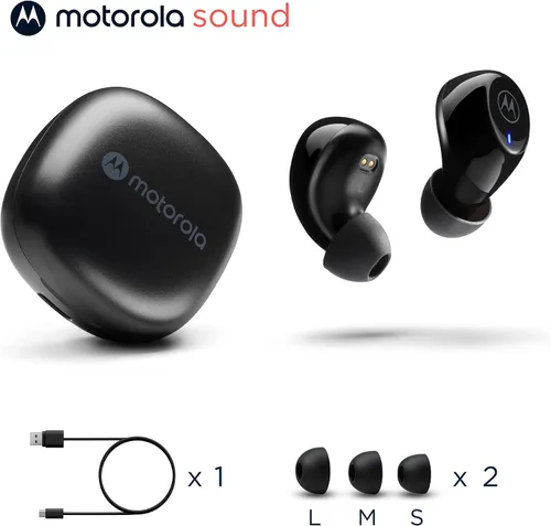 Vista 6 de Motorola Moto Buds 105 - Auriculares inalámbricos Bluetooth con cancelación de ruido ambiental con control táctil y funda de micro carga, IPX5