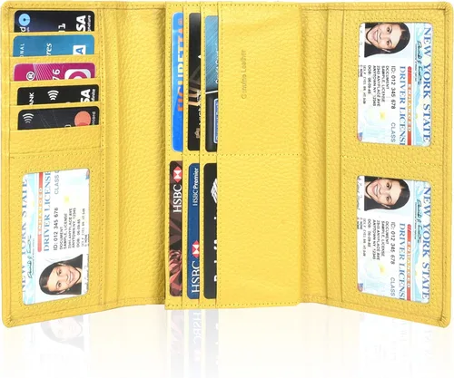 Vista 2 de Carteras de piel con bloqueo RFID para cheques con 11 ranuras para tarjetas para mujer