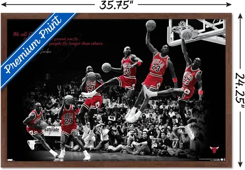 Vista 3 de Trends International Michael Jordan - Póster de pared con mosca, 22.375 x 34 pulgadas, versión enmarcada de caoba