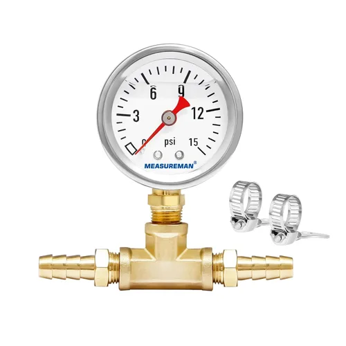 Vista 17 de MEASUREMAN - Manómetro, 0 a 15 psi, relleno glicerina, esfera 1.5 pulgadas, caja acero inoxidable 304, montaje central posterior 1/8 NPT, adaptador