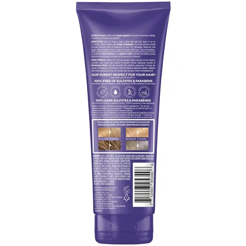 Vista 10 de L'Oreal Paris Champú Morado Tonificante Anticobrizo Sin Sulfato para Cabello Rubio, Decolorado, Plateado o con Mechas Marrones, EverPure, 6.8 Fl Oz