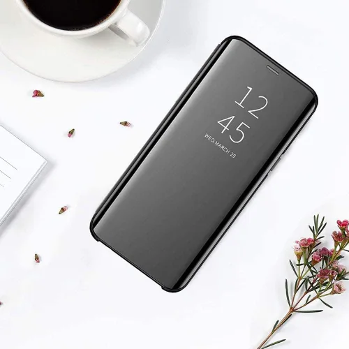 Vista 7 de Funda para Huawei P40, funda de espejo abatible con función de soporte, PC/PU translúcida transparente a prueba de golpes, funda protectora