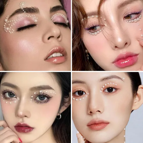 Vista 8 de LOMIMOS 3090 calcomanías de perlas, 4 tamaños, autoadhesivas, beige, parte trasera sintética, decoración de perlas para rostro, belleza, maquillaje