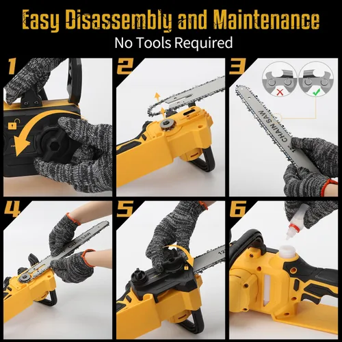 Vista 4 de Mini motosierra para batería Dewalt de 20 V máxima, motosierra eléctrica de 12 pulgadas inalámbrica con doble bloqueo de seguridad, sierra de cadena