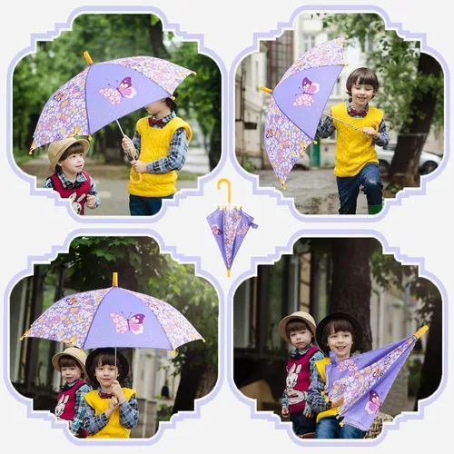 Vista 3 de Daaupus Juego de paraguas para niños con diseño de mariposas moradas