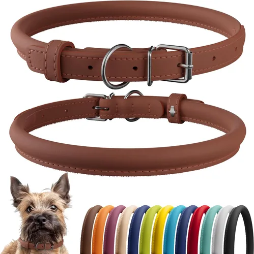 Vista 86 de CollarDirect - Collar de cuero enrollado para perro, collar redondo acolchado suave para cachorro, collar de cuero auténtico hecho a mano