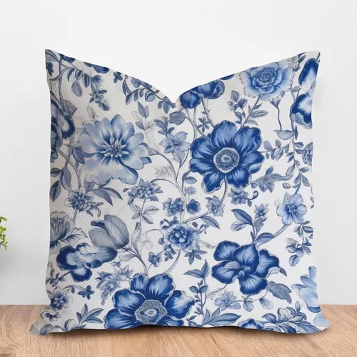 Vista 21 de ArogGeld Funda de cojín azul índigo floral y pájaro azul marino chinoiserie chinoiserie peonía cuadrada almohada tradicional china china europea