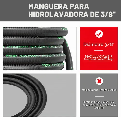 Vista 6 de Manguera de látigo para lavadora a presión de 2 pies, manguera de puente