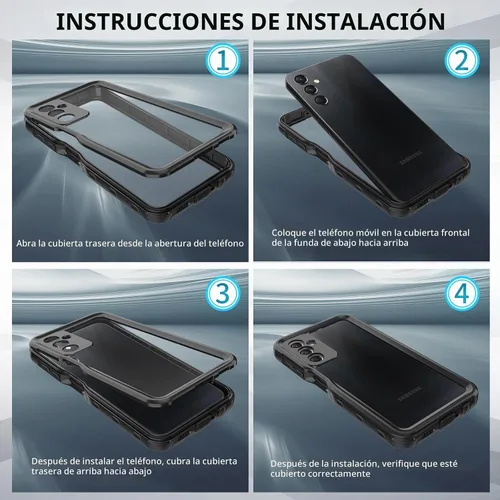 Vista 7 de Funda impermeable para Samsung Galaxy A24 4G, con protector de pantalla integrado, a prueba de polvo, a prueba de golpes, resistente, con soporte