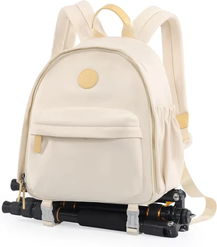 Vista 13 de Cwatcun Mochila para cámara pequeña para mujer, bolsa de cámara réflex digital de moda con correa de trípode, compartimento para laptop y divisores