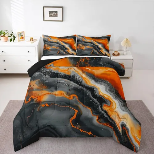 Vista 40 de Feelyou Juego de edredón abstracto para todas las estaciones, juego de ropa de cama negro y azul con 1 funda de almohada con estampado de mármol