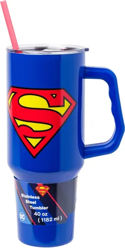 Vista 11 de Silver Buffalo Marvel Avengers - Vaso de acero inoxidable con asa, popote y tapa de pajilla, diseño de Iron Man, Capitán América, Blue Beetle, Thor