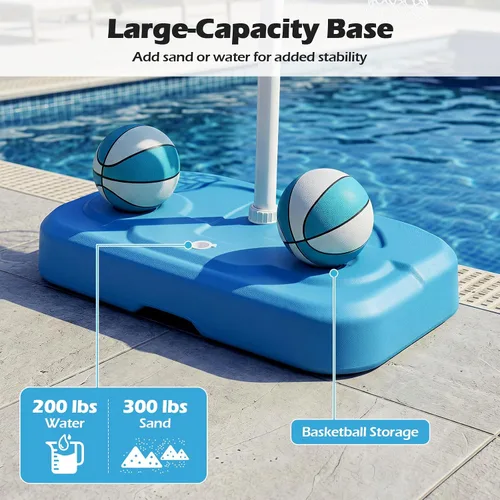 Vista 5 de Goplus Aro de baloncesto para piscina con tablero de policarbonato de 42 pulgadas, 2 bolas, bomba