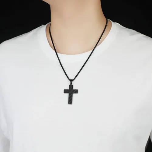 Vista 4 de Collar con cruz de bandera estadounidense para niños, cadena de caja de acero inoxidable de 22 + 2 pulgadas, colgante de cruz inspirador