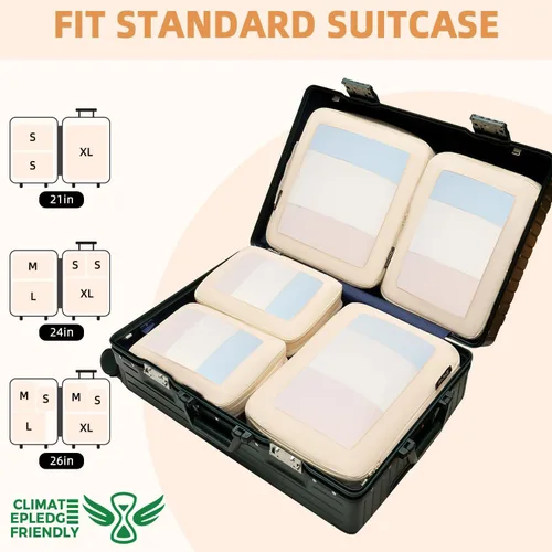 Vista 8 de BAGAIL 4 juegos/6 juegos/8 cubos de compresión para embalaje, accesorios de viaje, organizadores de embalaje expandibles (malla cuadrada, 06-beige)
