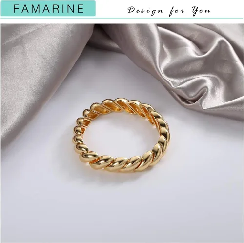 Vista 7 de FAMARINE Pulsera trenzada fina o gruesa chapada en oro de 14 quilates, pulsera elástica para parejas, 100% exclusiva, Metal, no aplica