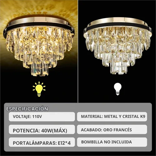 Vista 6 de Candelabro de cristal de montaje empotrado de 4 luces, lámparas de techo, sin capa de presión, fácil de instalar, para dormitorio, comedor, cocina