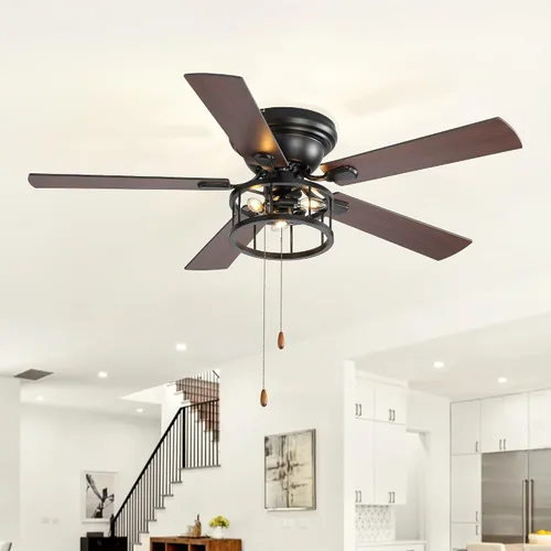 Vista 6 de Ventilador de techo industrial para interiores de 52 pulgadas de color negro con Pullchin (5 cuchillas)