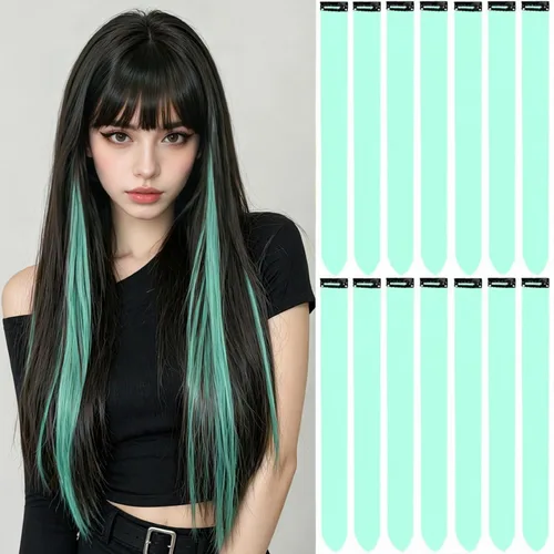 Vista 25 de 20 extensiones de cabello de colores, coloridas extensiones de cabello sintético con clip, extensiones de cabello sintético largo y lacio
