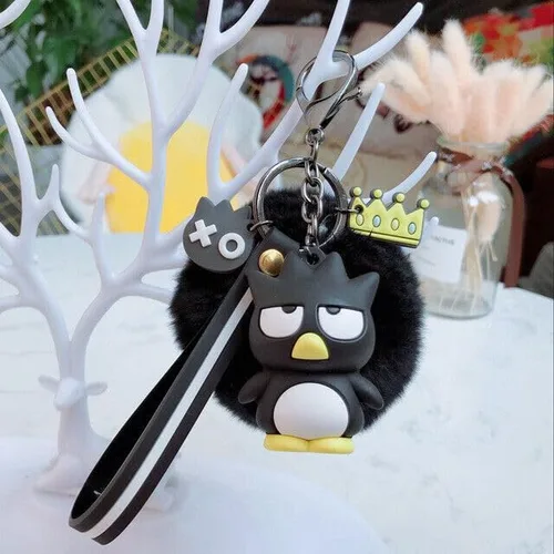 Vista 2 de PaPiJoJo Lindos llaveros para niñas, Kawaii Pom Pom Fuzzy Llavero Accesorios Pulsera Llavero de dibujos animados Llavero